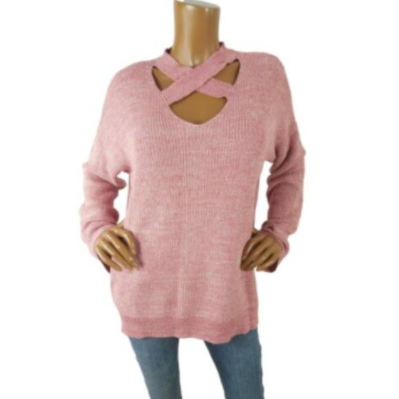 a.n.a Sweaters - ANA Sweater L Casual Hi/Low Hem Red Heather X-Neck Oversized Fit Long Sleeves